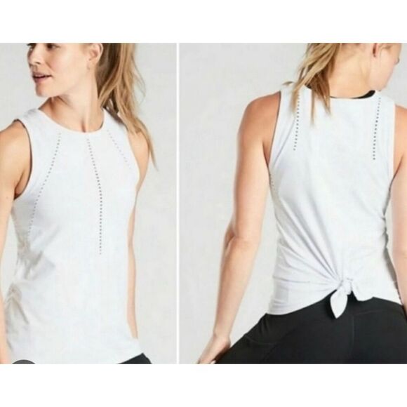 Athleta Foothill SEAMLESS Split Tie BACK white TANK TOP sz XS S - Picture 1 of 7